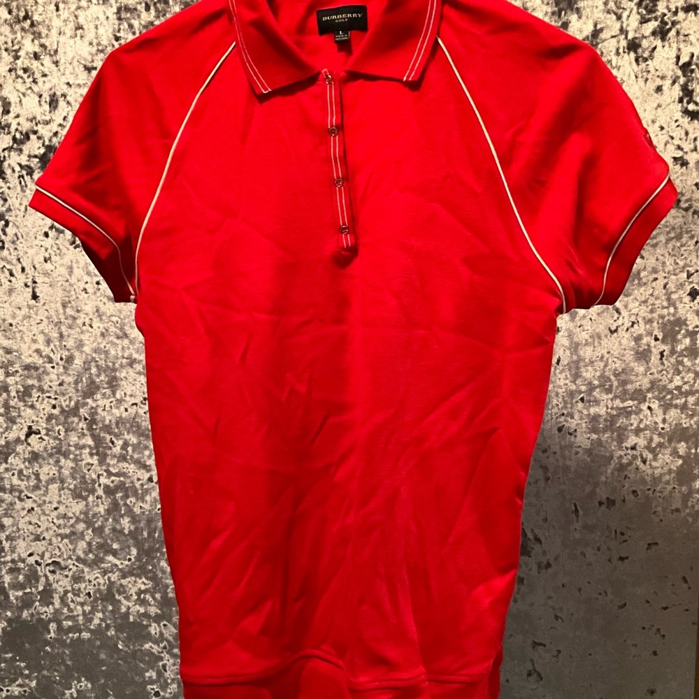 Women’s Large Authentic Burberry Red Polo with White Accents